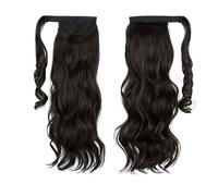 JIANBOHAIRS Extension for capelli sintetici lunghi e ondulati con coda di cavallo, clip riccia, parrucca finta, intorno a un finto tai liscio Daily Wear(Black Brown,22INCHES)