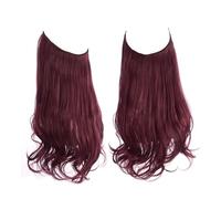 JIANBOHAIRS Extension for capelli sintetici senza clip, capelli finti, ricci e ondulati naturali, pezzo di capelli finti for donna Daily Wear(Wine,18inches)