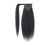 JIANBOHAIRS Extension for coda di cavallo avvolgente con capelli umani ricci da 10"-26" con capelli vergini brasiliani, coda di cavallo liscia Yaki for donne, nero naturale Daily Wear(24inches)
