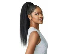 JIANBOHAIRS Extension for coda di cavallo con capelli umani lisci e crespi, colore nero naturale brasiliano, clip in coulisse, coda di cavallo Yaki Daily Wear(24inch)