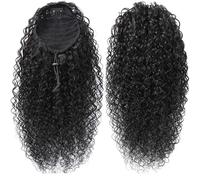 JIANBOHAIRS Extension for coda di cavallo corta e riccia con coulisse for donne nere con 2 clip Daily Wear(14inch)