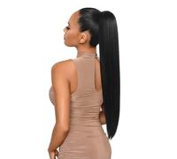 JIANBOHAIRS Extension for coda di cavallo liscia con coulisse, capelli veri brasiliani neri naturali for donna Daily Wear(22inch)