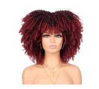 JIANBOHAIRS Parrucca afro anni '70 e '80 for donne nere, parrucca sintetica corta e riccia con frangia for l'uso quotidiano alle feste for Thinning Hair(Ombre red)