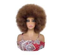 JIANBOHAIRS Parrucca afro morbida anni '70 for donne, capelli ricci e crespi, parrucche con frangia, capelli sintetici elastici, uso quotidiano for feste for Thinning Hair(30H33#)