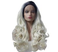 JIANBOHAIRS Parrucca anteriore in pizzo sintetico da radici nere a bionde for donna, parrucca sintetica con onda del corpo for l'uso quotidiano