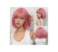 JIANBOHAIRS Parrucca Bob da 12'' con frangia, parrucca Bob liscia, morbida e facile da indossare, parrucca sintetica colorata for uso quotidiano, cosplay, Halloween for Thinning Hair(Light pink)
