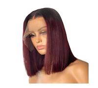 JIANBOHAIRS Parrucca Bob dritta bordeaux 1B/99J, capelli umani, densità 180, pizzo HD 4x4, parrucche corte frontali for donne for Thinning Hair(14inch)