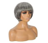 JIANBOHAIRS Parrucca Bob Grigia Da 8 Pollici Con Capelli Umani For Donne Nere Con Frangia, Parrucca Corta E Dritta Senza Colla, Look Naturale Pronto Da Indossare for Thinning Hair(Dark Grey)