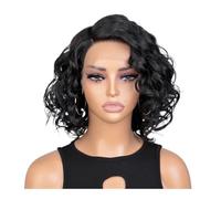 JIANBOHAIRS Parrucca Bob Ondulata 13x6x1 con Parte a C, Parrucca Frontale in Pizzo Laterale for Donna, Capelli Brasiliani Remy, Capelli Umani Senza Colla for Thinning Hair(Black)