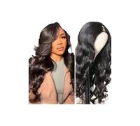 JIANBOHAIRS Parrucca con parte a V, parrucca con capelli umani ondulati senza colla, parrucche con parte a V con clip, adatta ai principianti, senza colla, densità 180 for Thinning Hair(18inch)