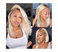 JIANBOHAIRS Parrucca Corta Bionda Ombre 13x4 for Donna Capelli Umani Remy 150% Densità Frontale In Pizzo Biondo In Trasparente Taglio Pixie Peruviano for Thinning Hair(12inches)