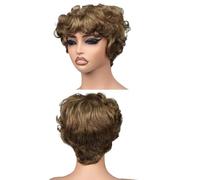 JIANBOHAIRS Parrucca corta con taglio pixie da 15,2 cm, capelli umani da donna, parrucca riccia a caschetto con frangia per diradamento dei capelli