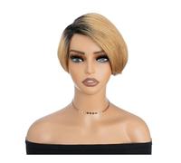 JIANBOHAIRS Parrucca corta in pizzo con parte a C e taglio pixie for donne nere, capelli brasiliani Remy, senza colla for Thinning Hair(Dark bonde)