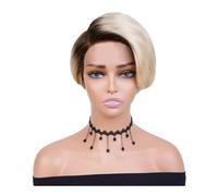 JIANBOHAIRS Parrucca corta in pizzo con parte a C e taglio pixie for donne nere, capelli brasiliani Remy, senza colla for Thinning Hair(Light blonde)