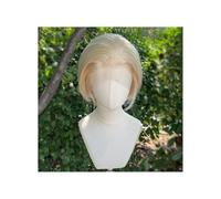 JIANBOHAIRS Parrucca frontale in pizzo biondo 13x4 for uomo, taglio corto a caschetto da 8 pollici, capelli sintetici for donna, attaccatura dei capelli naturale, densità 150 for Thinning Hair