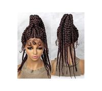 JIANBOHAIRS Parrucca frontale in pizzo intrecciato da 24 pollici con parrucca in scatola di capelli intrecciati africani for Thinning Hair(Wine red)