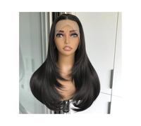 JIANBOHAIRS Parrucca frontale in pizzo sintetico da 22 pollici for donne, parrucca in pizzo pre-pizzicato e lisci for Thinning Hair(Black)