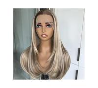 JIANBOHAIRS Parrucca frontale in pizzo sintetico da 22 pollici for donne, parrucca in pizzo pre-pizzicato e lisci for Thinning Hair(Highlight Brown)