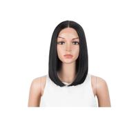 JIANBOHAIRS Parrucca frontale in pizzo sintetico, parrucca corta dritta da 12 pollici, parrucche for donne, parrucche cosplay for Thinning Hair(Black)