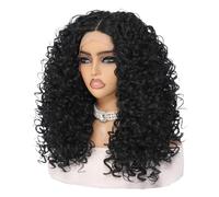 JIANBOHAIRS Parrucca frontale in pizzo sintetico riccia da 20 pollici for donne, nera, con riga a T, 13x4,5x1. for Thinning Hair(Black)