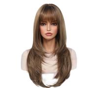 JIANBOHAIRS Parrucca lunga e liscia da 61 cm (24 pollici) per donna, parrucca sintetica sfumata con frangia per l'uso quotidiano per capelli lunghi (Brown Highlight)