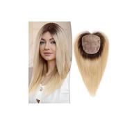 JIANBOHAIRS Parrucca per capelli da donna, 30 cm, capelli naturali, 12,7 x 14 cm, grande copertura per capelli diradati per Thinning Hair(Middle Part, Ombre Light Blonde)