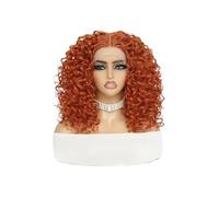 JIANBOHAIRS Parrucca riccia afro crespa corta da 16" Parrucche sintetiche frontali in pizzo da 13x4x1 pollice for donne for Thinning Hair(Orange red)
