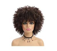 JIANBOHAIRS Parrucca riccia afro crespa for capelli corti con frangia Parrucche sintetiche africane for le donne for Thinning Hair(Dark Brown)