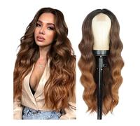 JIANBOHAIRS Parrucca sintetica ondulata da 66 cm, senza colla, con riga al centro, per cosplay, uso quotidiano per capelli Thinning (Ombre Orange)