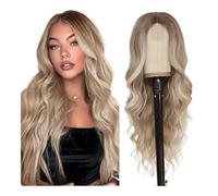 JIANBOHAIRS Parrucca sintetica ondulata lunga da 26 pollici, senza colla, con riga centrale, riccia, for cosplay, uso quotidiano for Thinning Hair(Ombre Dirty Blonde)