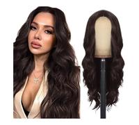 JIANBOHAIRS Parrucca sintetica ondulata lunga da 26 pollici, senza colla, con riga centrale, riccia, for cosplay, uso quotidiano for Thinning Hair(Brown)