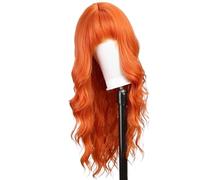 JIANBOHAIRS Parrucche a onda lunga da 26 pollici, parrucche ricce sintetiche resistenti al calore con frangia for donna for Thinning Hair(Orange Light)