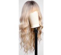 JIANBOHAIRS Parrucche a onda lunga da 26 pollici, parrucche ricce sintetiche resistenti al calore con frangia for donna for Thinning Hair(Ombre Blonde)