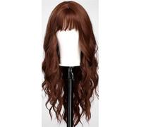 JIANBOHAIRS Parrucche a onda lunga da 26 pollici, parrucche ricce sintetiche resistenti al calore con frangia for donna for Thinning Hair(Auburn)