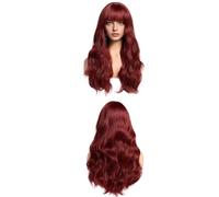 JIANBOHAIRS Parrucche a onda lunga da 26 pollici, parrucche ricce sintetiche resistenti al calore con frangia for donna for Thinning Hair(Burg)