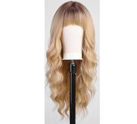 JIANBOHAIRS Parrucche a onda lunga da 26 pollici, parrucche ricce sintetiche resistenti al calore con frangia for donna for Thinning Hair(Blonde2)