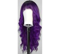 JIANBOHAIRS Parrucche a onda lunga da 26 pollici, parrucche ricce sintetiche resistenti al calore con frangia for donna for Thinning Hair(1B/Purple)
