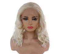 JIANBOHAIRS Parrucche Bob corte ricce bionde con onda sciolta, parrucca anteriore in pizzo sintetico Parrucche senza colla con attaccatura dei capelli naturali for le donne