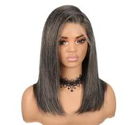 JIANBOHAIRS Parrucche Bob in capelli umani grigi sale e pepe 13x4 Parrucche frontali in pizzo con attaccatura dei capelli naturale 180 densità for Thinning Hair(Dark GREY,14inch)