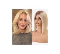 JIANBOHAIRS Parrucche Con Veri Capelli Umani Da 4,5"x5", Clip In Pizzo Svizzero, Lisci For Donne, Coprire La Perdita Di O Le Aree Grigi (14 Pollici) for Thinning Hair(Ombre blonde)