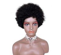 JIANBOHAIRS Parrucche corte afro ricci crespi in capelli umani for donne, parrucca di ricambio for capelli senza colla dall'aspetto naturale, colore nero for Thinning Hair(8inch)