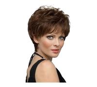 JIANBOHAIRS Parrucche corte e ondulate con taglio pixie riccio for donne bianche Parrucche sintetiche complete a strati for feste quotidiane for Thinning Hair(Light brown)