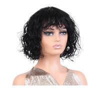 JIANBOHAIRS Parrucche Corte E Ricce Con Frangia, Capelli Umani Brasiliani Remy, Parrucca Da Indossare Portare, Taglio Pixie, Ondulati Senza Colla Donne Nere for Thinning Hair(Natural black)