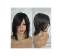JIANBOHAIRS Parrucche da 8 pollici per uomini e donne, parrucche corte con top in pizzo mono, capelli veri, pizzo senza colla, parrucche lisce per capelli veri (nero naturale)
