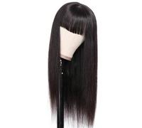 JIANBOHAIRS Parrucche dritte con capelli umani e frangia, parrucche brasiliane fatte a macchina senza colla, densità 150, for donne nere, colore naturale for Thinning Hair(32inch)