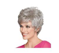 JIANBOHAIRS Parrucche grigie corte ricce da 12 pollici, parrucche sintetiche a strati con riccioli naturali, parrucca for costume di Halloween for donne for Thinning Hair(Silvery)