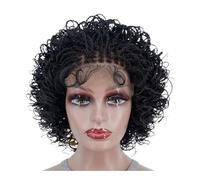 JIANBOHAIRS Parrucche intrecciate a spirale for donne africane, senza colla, chiusura in pizzo 5x5, pre-annodate, ricce, capelli sintetici neri da 12'', pronte da indossare for Thinning Hair