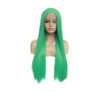 JIANBOHAIRS Parrucche lunghe diritte verde chiaro Parrucche frontali in pizzo sintetico senza colla, pre pizzicate con attaccatura dei capelli naturale for le donne alla moda