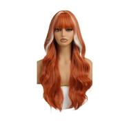 JIANBOHAIRS Parrucche lunghe ondulate con frangia, parrucche sintetiche da 26 pollici for donne, feste quotidiane, cosplay, usate for Thinning Hair(Ginger Orange highlight)