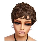 JIANBOHAIRS Parrucche Pixie Cut Ricce da 6 pollici in Capelli Umani for Donne, Parrucche for Feste Cosplay Senza Colla con Onda Profonda e Frangia, da Indossare Ogni Giorno for Thinning Hair(Brown)